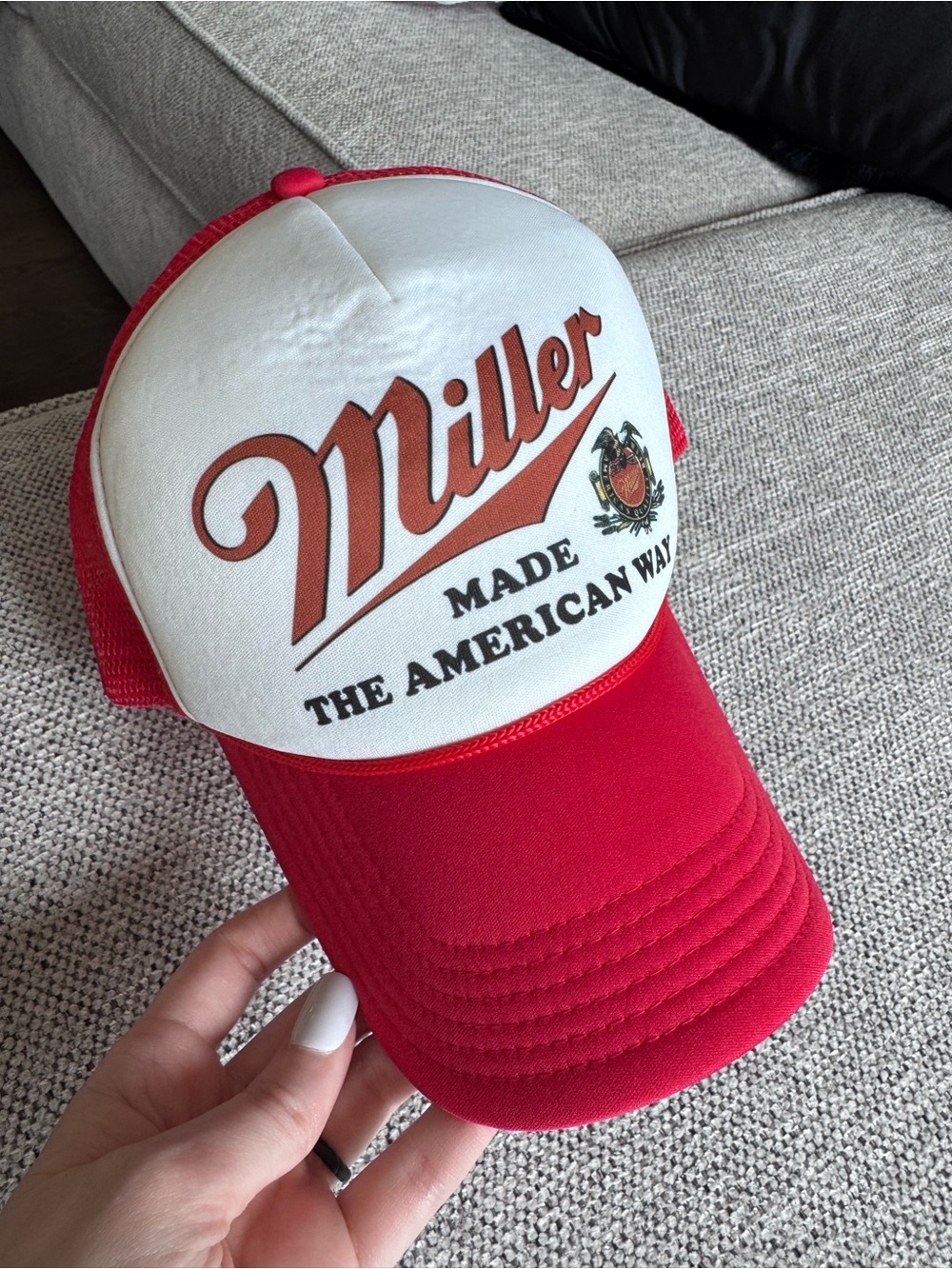 Miller Red and White Trucker Hat - Made the American Way - Unisex Snapback